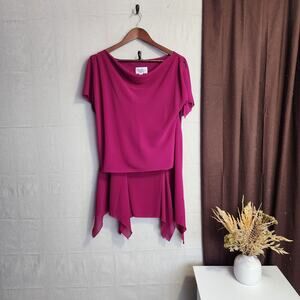 Studio 1 Petite Women's 2 Pc Blouse and Skirt Size 12P Pink Sheer Split Sleeves